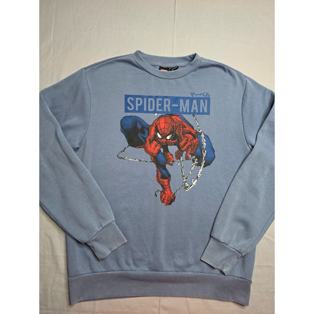 Vintage Marvel Sweatshirt Men's Medium Blue Spider-Man Graphic Print Long Sleeve